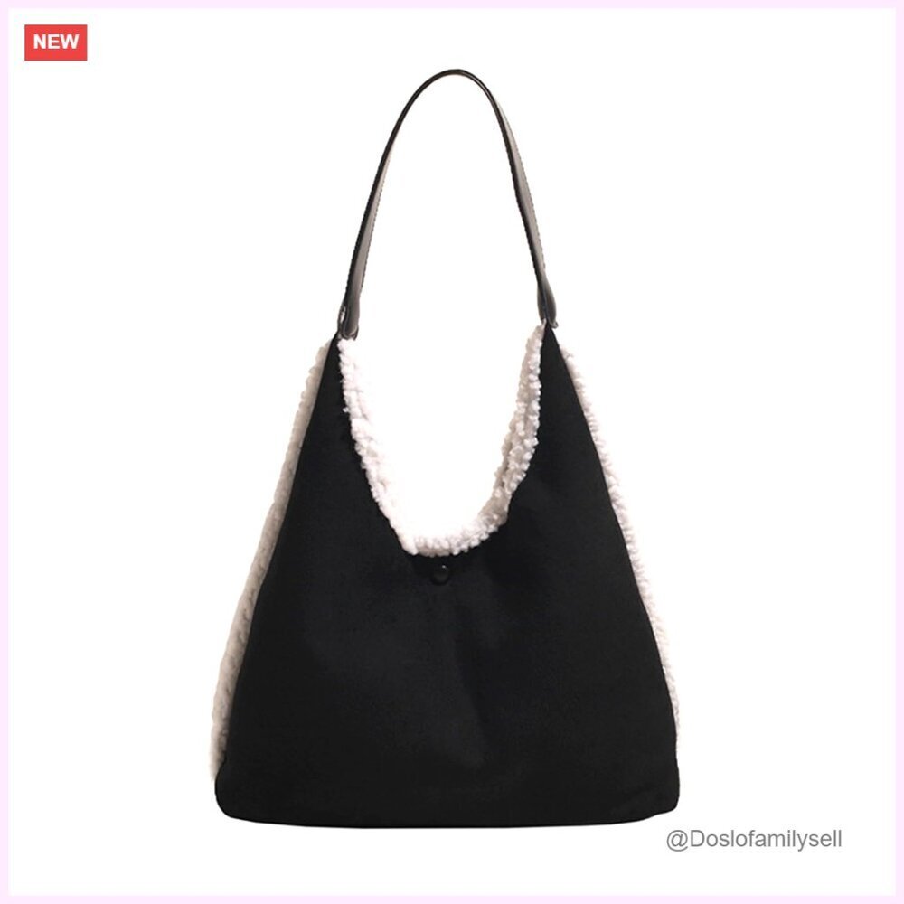 Suede Lamb Wool Tote Handbag Vintage Retro Shoulder Bag Large Capacity
